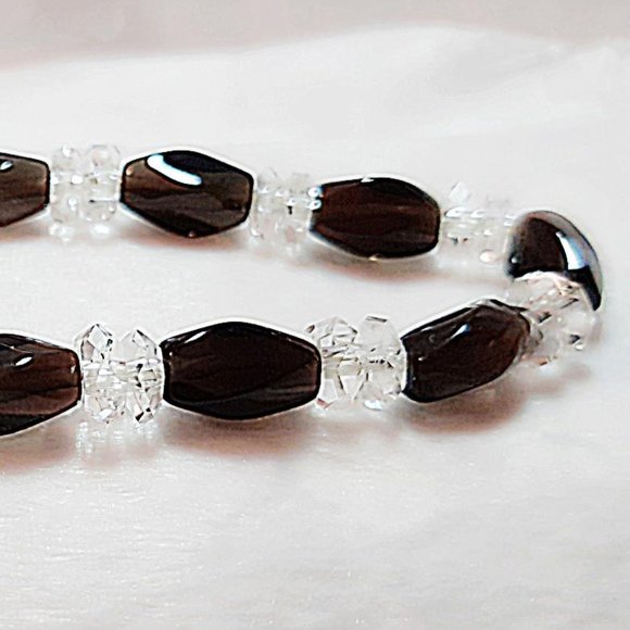 Stretch Bracelet (br3) 6mm Smoky Qtz White Topaz 6.5"-7" - Picture 4 of 6